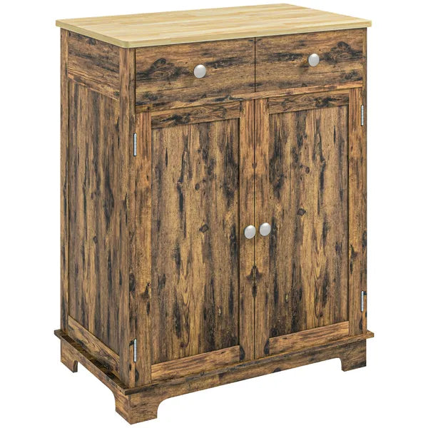 Sideboard Buffet Cabinet Brown Kitchen Coffee Bar Storage with Solid Wood Top Adjustable Shelf 2 Drawers for Living Room - product image 11