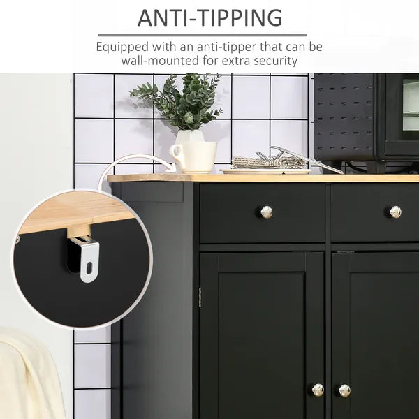 Sideboard Buffet Rubberwood Top 3 Drawers 3 Cabinets Adjustable Shelves Black Kitchen - product image 7