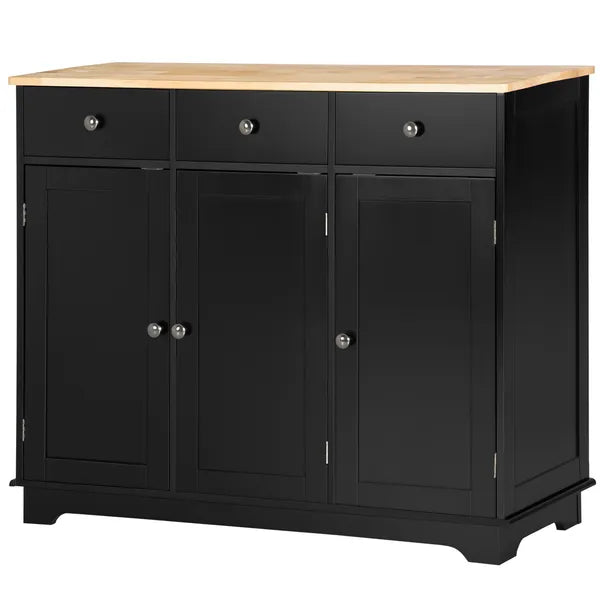 Sideboard Buffet Rubberwood Top 3 Drawers 3 Cabinets Adjustable Shelves Black Kitchen - product image 11