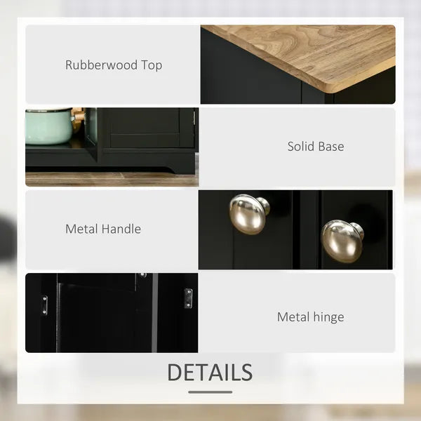 Sideboard Buffet Rubberwood Top 3 Drawers 3 Cabinets Adjustable Shelves Black Kitchen - product image 6