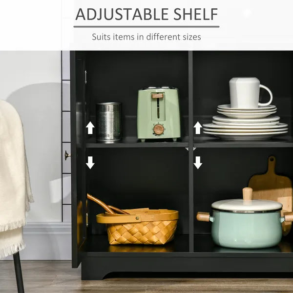 Sideboard Buffet Rubberwood Top 3 Drawers 3 Cabinets Adjustable Shelves Black Kitchen - product image 5