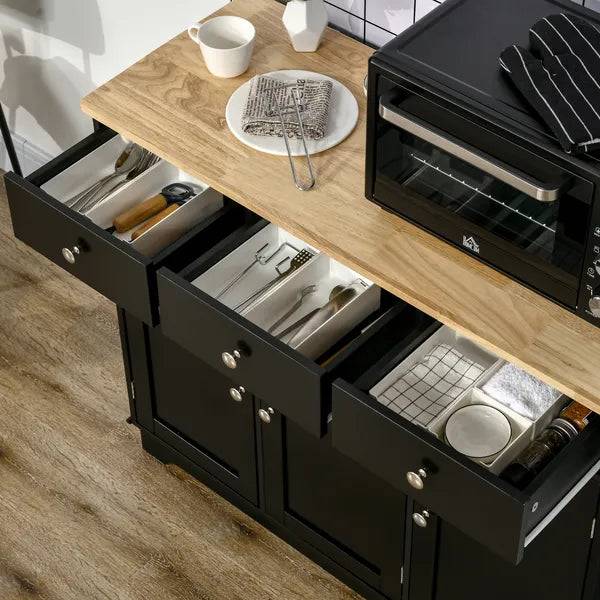 Sideboard Buffet Rubberwood Top 3 Drawers 3 Cabinets Adjustable Shelves Black Kitchen - product image 9