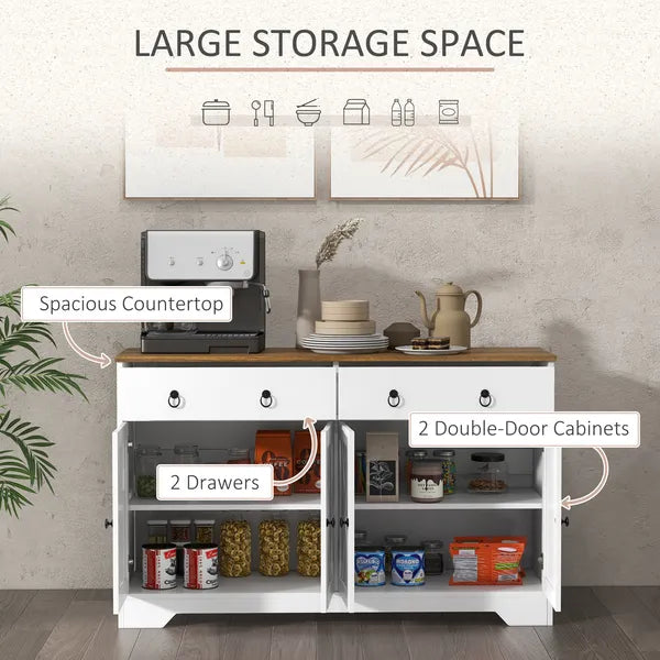 HOMCOM Sideboard Buffet with 2 Drawers, 4 Barn Doors and 2 Adjustable Shelves, Kitchen Buffet Cabinet for Living Room, White - product image 4