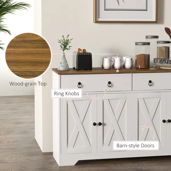 HOMCOM Sideboard Buffet with 2 Drawers, 4 Barn Doors and 2 Adjustable Shelves, Kitchen Buffet Cabinet for Living Room, White - product image 6