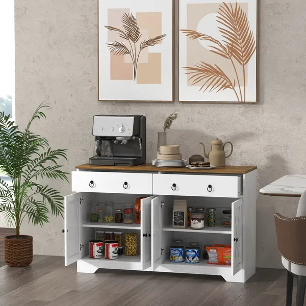 HOMCOM Sideboard Buffet with 2 Drawers, 4 Barn Doors and 2 Adjustable Shelves, Kitchen Buffet Cabinet for Living Room, White - product image 10