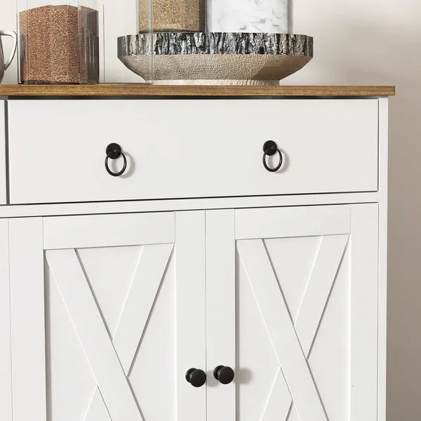 HOMCOM Sideboard Buffet with 2 Drawers, 4 Barn Doors and 2 Adjustable Shelves, Kitchen Buffet Cabinet for Living Room, White - product image 8