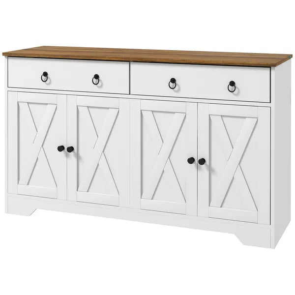 HOMCOM Sideboard Buffet with 2 Drawers, 4 Barn Doors and 2 Adjustable Shelves, Kitchen Buffet Cabinet for Living Room, White - product image 1