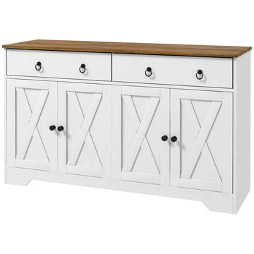 HOMCOM Sideboard Buffet with 2 Drawers, 4 Barn Doors and 2 Adjustable Shelves, Kitchen Buffet Cabinet for Living Room, White - product image 1