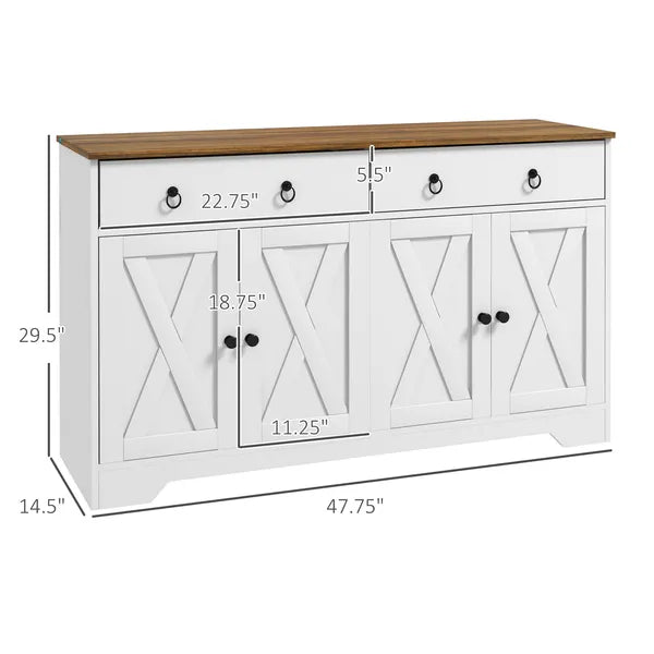 HOMCOM Sideboard Buffet with 2 Drawers, 4 Barn Doors and 2 Adjustable Shelves, Kitchen Buffet Cabinet for Living Room, White - product image 3