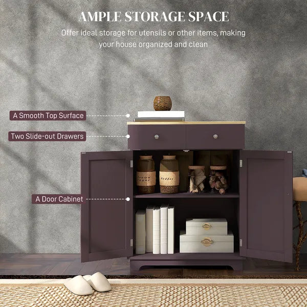HOMCOM Sideboard Floor Cupboard with Solid Wood Top, Adjustable Shelf and 2 Drawers Versatile Kitchen Storage Cabinet - product image 4