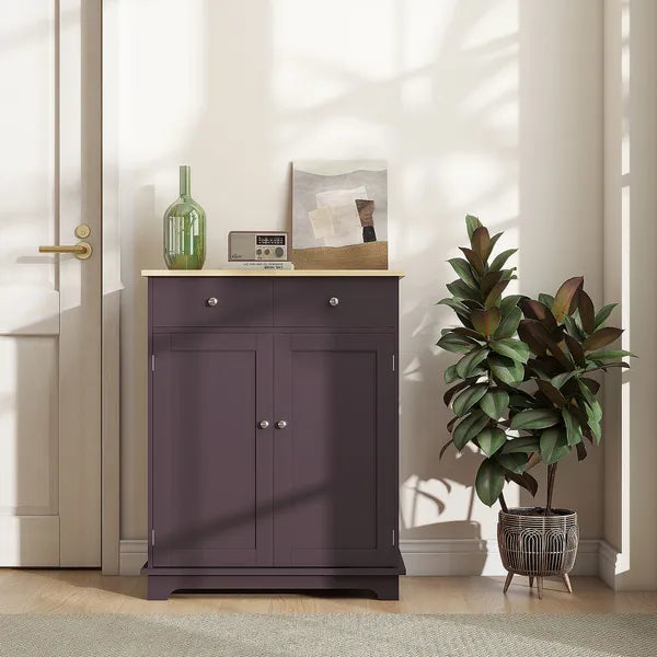 HOMCOM Sideboard Floor Cupboard with Solid Wood Top, Adjustable Shelf and 2 Drawers Versatile Kitchen Storage Cabinet - product image 8