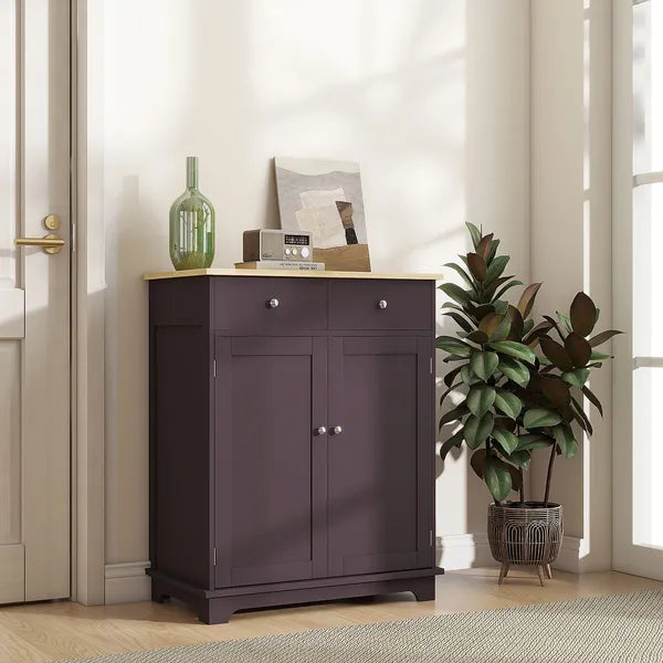 HOMCOM Sideboard Floor Cupboard with Solid Wood Top, Adjustable Shelf and 2 Drawers Versatile Kitchen Storage Cabinet - product image 10