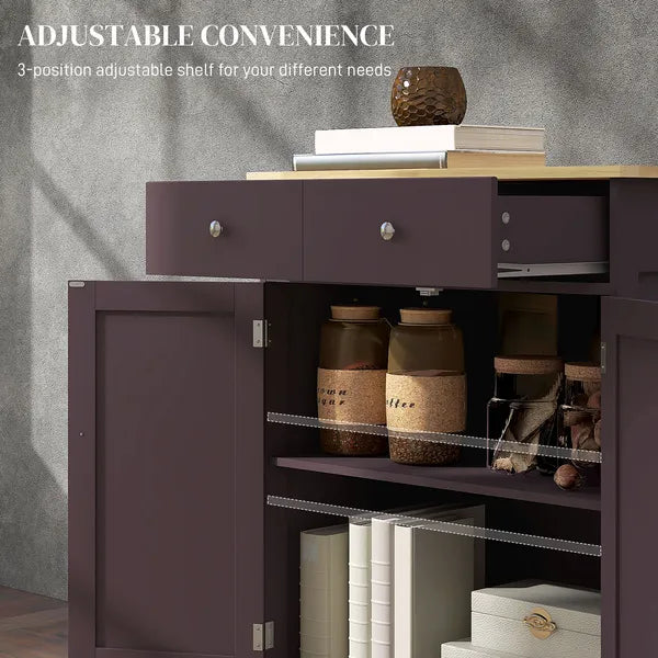 HOMCOM Sideboard Floor Cupboard with Solid Wood Top, Adjustable Shelf and 2 Drawers Versatile Kitchen Storage Cabinet - product image 6