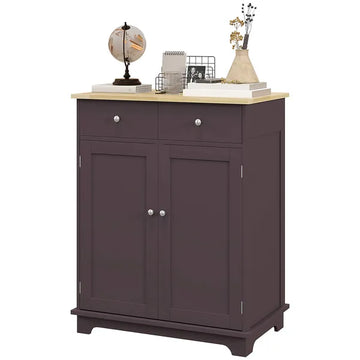 HOMCOM Sideboard Floor Cupboard with Solid Wood Top, Adjustable Shelf and 2 Drawers Versatile Kitchen Storage Cabinet - product image 1