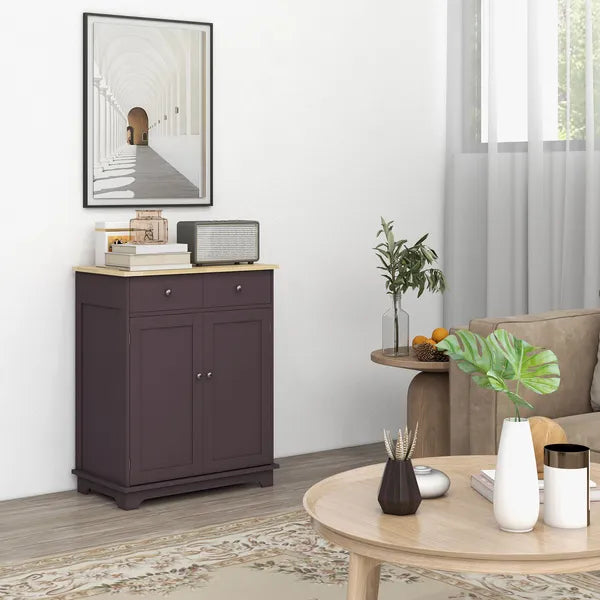 HOMCOM Sideboard Floor Cupboard with Solid Wood Top, Adjustable Shelf and 2 Drawers Versatile Kitchen Storage Cabinet - product image 2