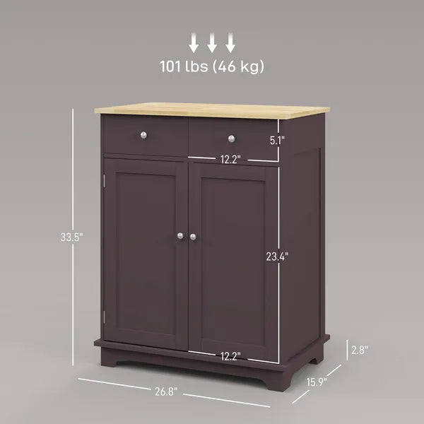 HOMCOM Sideboard Floor Cupboard with Solid Wood Top, Adjustable Shelf and 2 Drawers Versatile Kitchen Storage Cabinet - product image 3