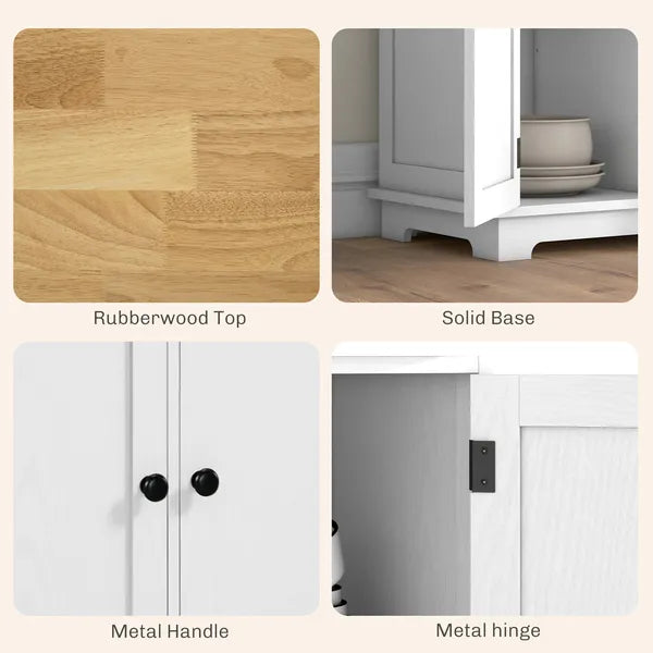 HOMCOM Sideboard with Solid Wood Countertop, Kitchen Storage Cabinet, Coffee Bar Cabinet with Drawers, Doors and Adjustable Shelf, White - product image 6