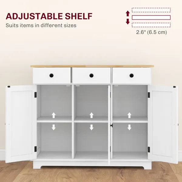 HOMCOM Sideboard with Solid Wood Countertop, Kitchen Storage Cabinet, Coffee Bar Cabinet with Drawers, Doors and Adjustable Shelf, White - product image 5