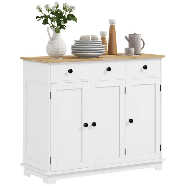 HOMCOM Sideboard with Solid Wood Countertop, Kitchen Storage Cabinet, Coffee Bar Cabinet with Drawers, Doors and Adjustable Shelf, White - product image 11