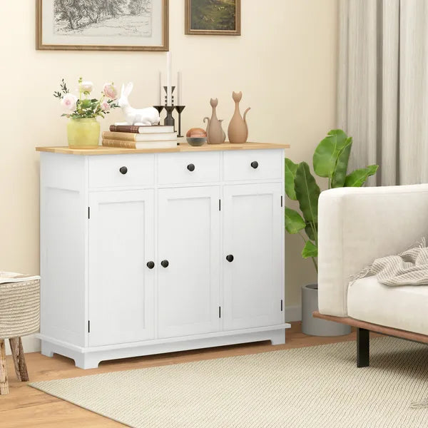 HOMCOM Sideboard with Solid Wood Countertop, Kitchen Storage Cabinet, Coffee Bar Cabinet with Drawers, Doors and Adjustable Shelf, White - product image 10