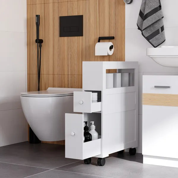 HOMCOM Slim Bathroom Storage Cabinet Narrow with Shelf 2 Drawers 4 Casters Floor Organizer White - product image 9