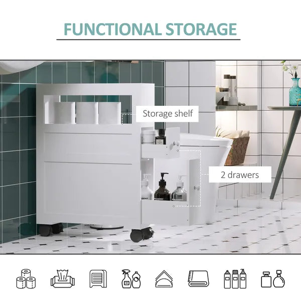 HOMCOM Slim Bathroom Storage Cabinet Narrow with Shelf 2 Drawers 4 Casters Floor Organizer White - product image 6