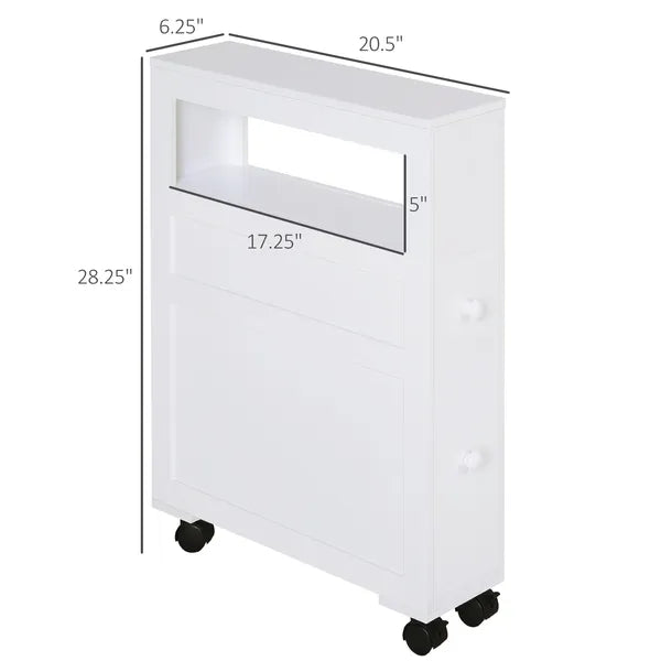 HOMCOM Slim Bathroom Storage Cabinet Narrow with Shelf 2 Drawers 4 Casters Floor Organizer White - product image 3