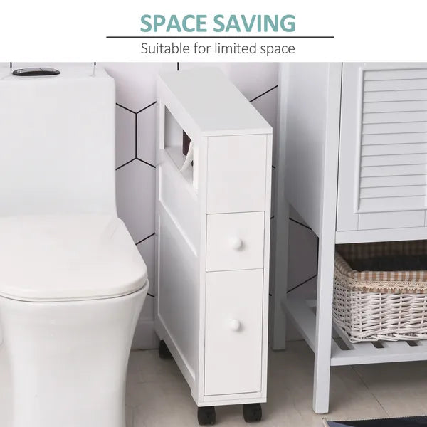 HOMCOM Slim Bathroom Storage Cabinet Narrow with Shelf 2 Drawers 4 Casters Floor Organizer White - product image 5