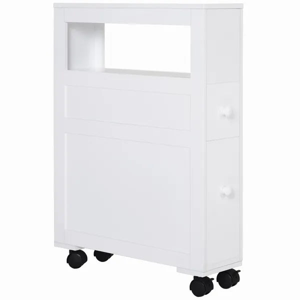 HOMCOM Slim Bathroom Storage Cabinet Narrow with Shelf 2 Drawers 4 Casters Floor Organizer White - product image 10