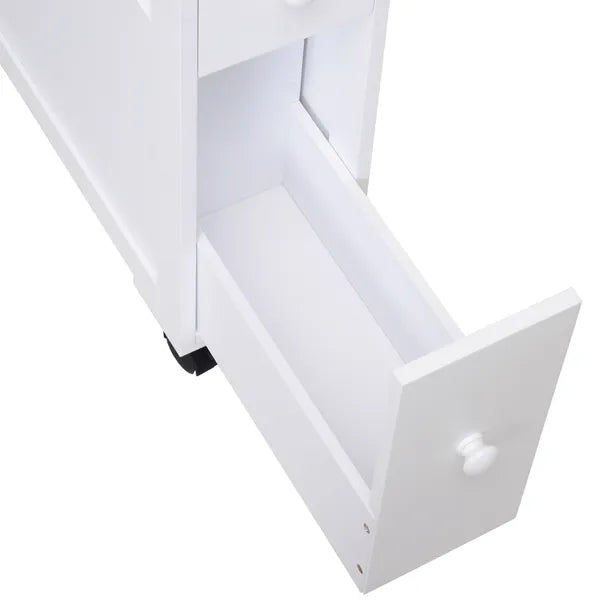 HOMCOM Slim Bathroom Storage Cabinet Narrow with Shelf 2 Drawers 4 Casters Floor Organizer White - product image 7