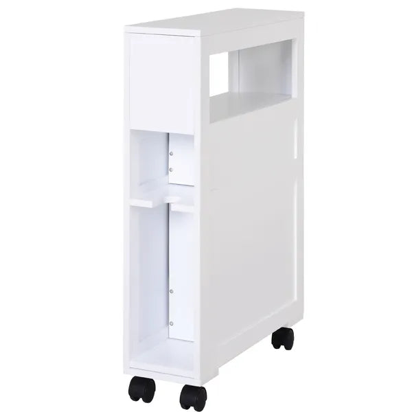 HOMCOM Slim Bathroom Storage Cabinet Narrow with Shelf 2 Drawers 4 Casters Floor Organizer White - product image 1