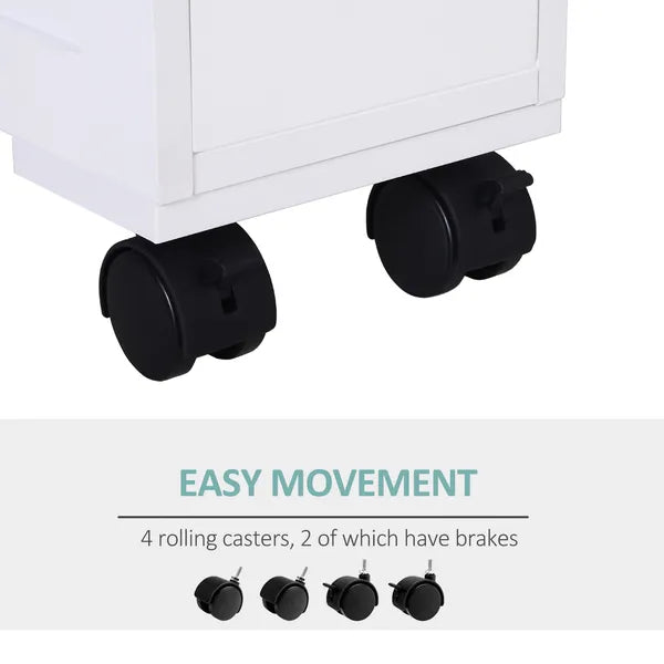 HOMCOM Slim Bathroom Storage Cabinet Narrow with Shelf 2 Drawers 4 Casters Floor Organizer White - product image 4