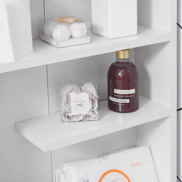 Kleankin Slim Bathroom Storage Cabinet Rolling Wheels Shelves Toilet Paper Holder White - product image 12