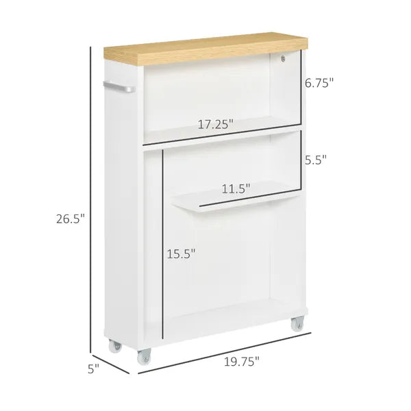 Kleankin Slim Bathroom Storage Cabinet Rolling Wheels Shelves Toilet Paper Holder White - product image 3