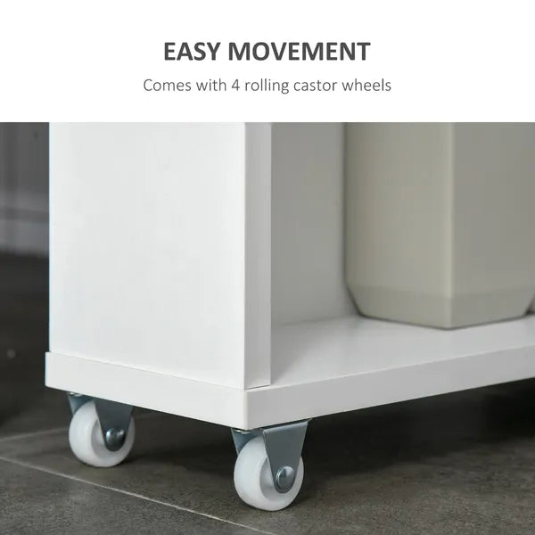 Kleankin Slim Bathroom Storage Cabinet Rolling Wheels Shelves Toilet Paper Holder White - product image 6