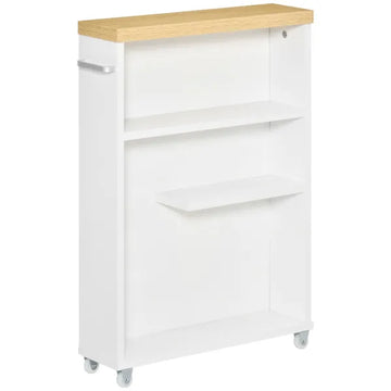 Kleankin Slim Bathroom Storage Cabinet Rolling Wheels Shelves Toilet Paper Holder White - product image 1