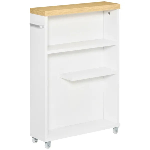 Kleankin Slim Bathroom Storage Cabinet Rolling Wheels Shelves Toilet Paper Holder White - product image 1