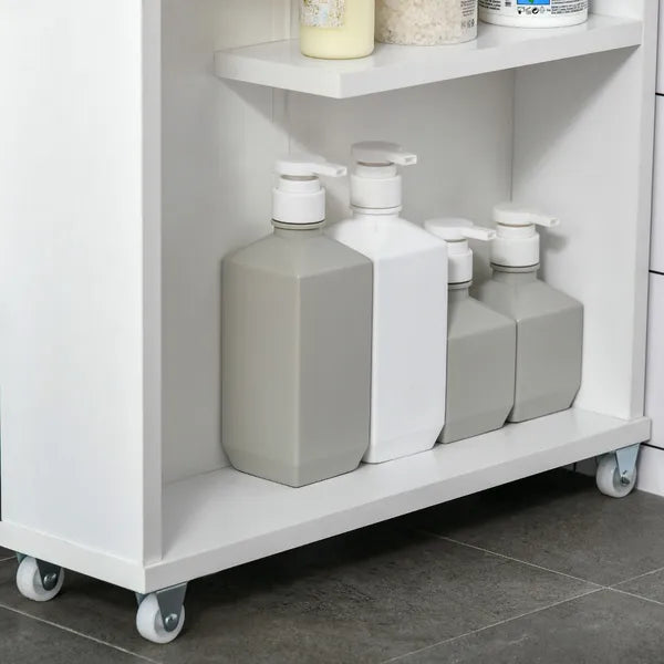 Kleankin Slim Bathroom Storage Cabinet Rolling Wheels Shelves Toilet Paper Holder White - product image 14