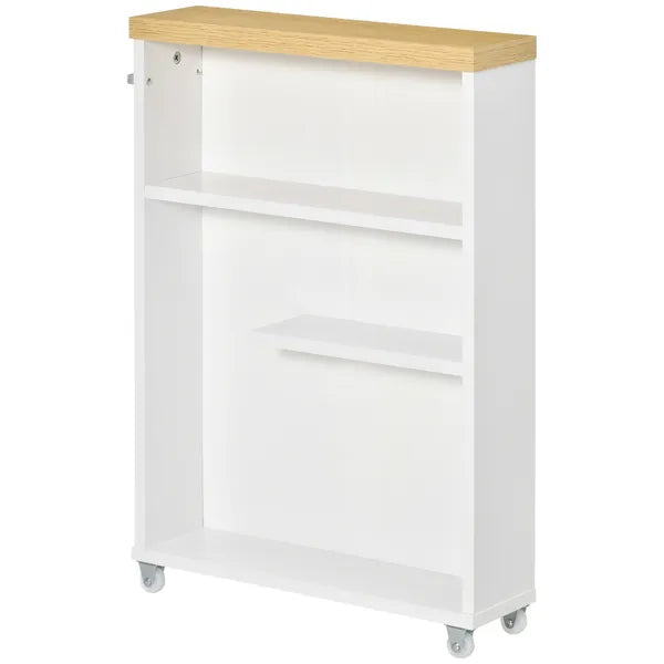 Kleankin Slim Bathroom Storage Cabinet Rolling Wheels Shelves Toilet Paper Holder White - product image 17