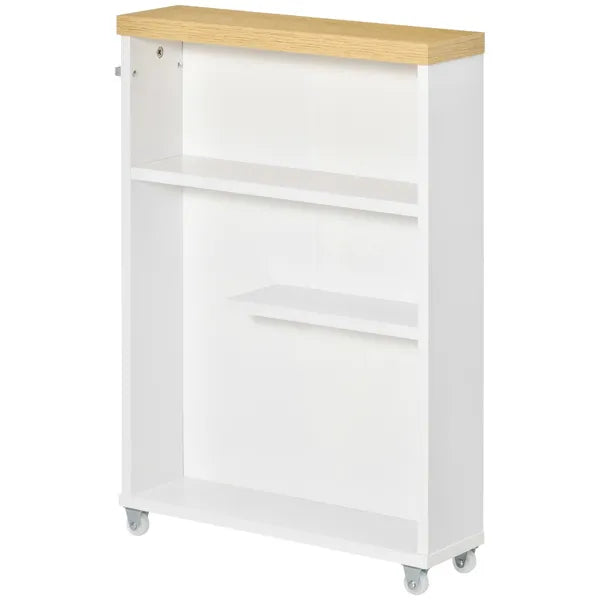 Kleankin Slim Bathroom Storage Cabinet Rolling Wheels Shelves Toilet Paper Holder White - product image 9