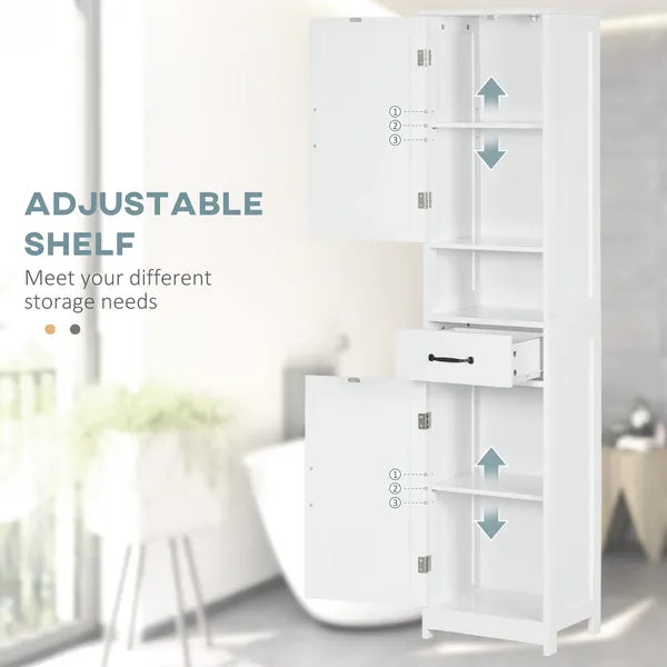Kleankin Slim Bathroom Storage Cabinet, Tall Linen Tower with Open Shelf, Drawer, Recessed Doors and Adjustable Shelves, White - product image 5