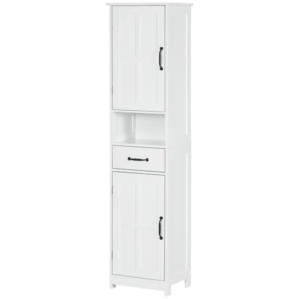 Kleankin Slim Bathroom Storage Cabinet, Tall Linen Tower with Open Shelf, Drawer, Recessed Doors and Adjustable Shelves, White - product image 11
