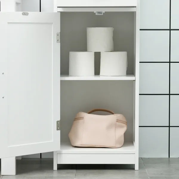 Kleankin Slim Bathroom Storage Cabinet, Tall Linen Tower with Open Shelf, Drawer, Recessed Doors and Adjustable Shelves, White - product image 9
