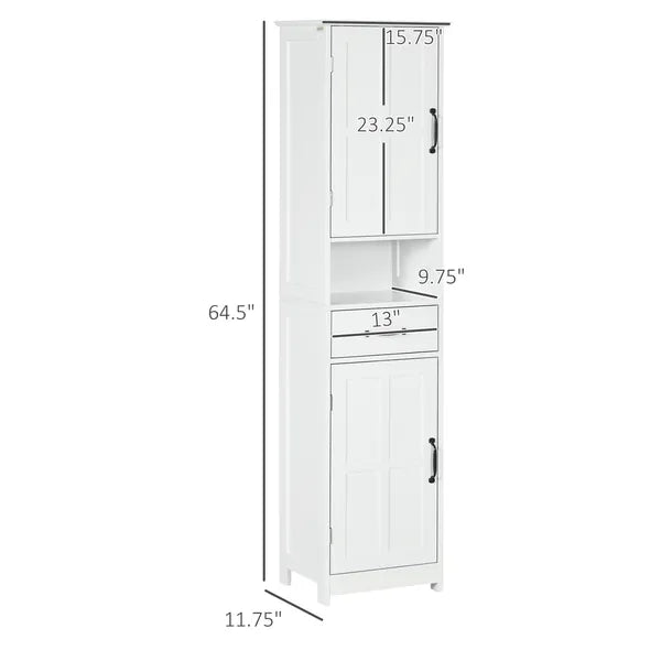 Kleankin Slim Bathroom Storage Cabinet, Tall Linen Tower with Open Shelf, Drawer, Recessed Doors and Adjustable Shelves, White - product image 3