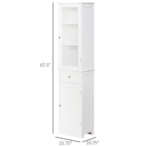 Kleankin Slim Bathroom Storage Cabinet Tall Narrow Linen Tower with Acrylic Door Drawer and Shelves White - product image 3