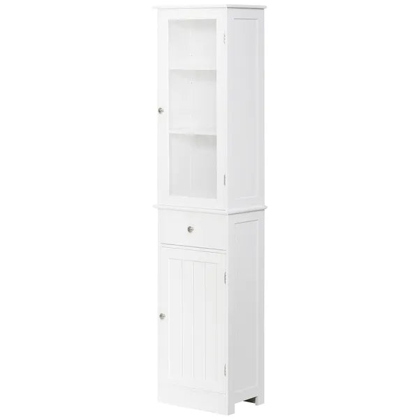 Kleankin Slim Bathroom Storage Cabinet Tall Narrow Linen Tower with Acrylic Door Drawer and Shelves White - product image 13