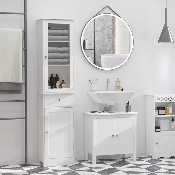 Kleankin Slim Bathroom Storage Cabinet Tall Narrow Linen Tower with Acrylic Door Drawer and Shelves White - product image 2