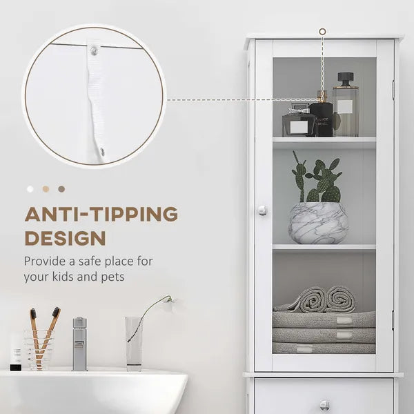 Kleankin Slim Bathroom Storage Cabinet Tall Narrow Linen Tower with Acrylic Door Drawer and Shelves White - product image 7