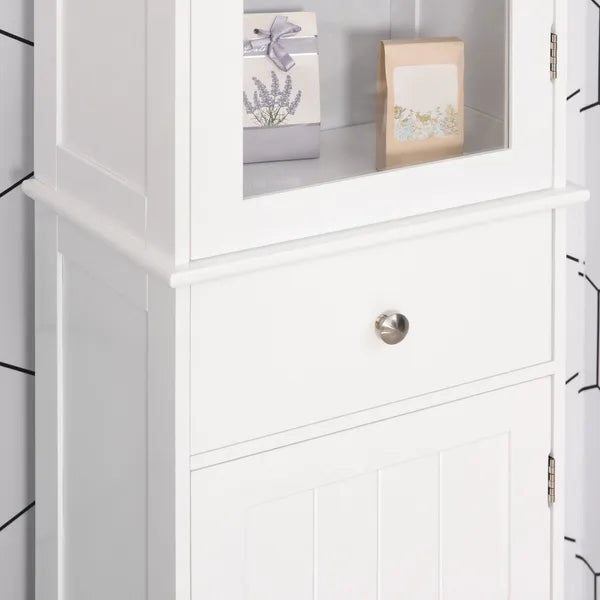Kleankin Slim Bathroom Storage Cabinet Tall Narrow Linen Tower with Acrylic Door Drawer and Shelves White - product image 9