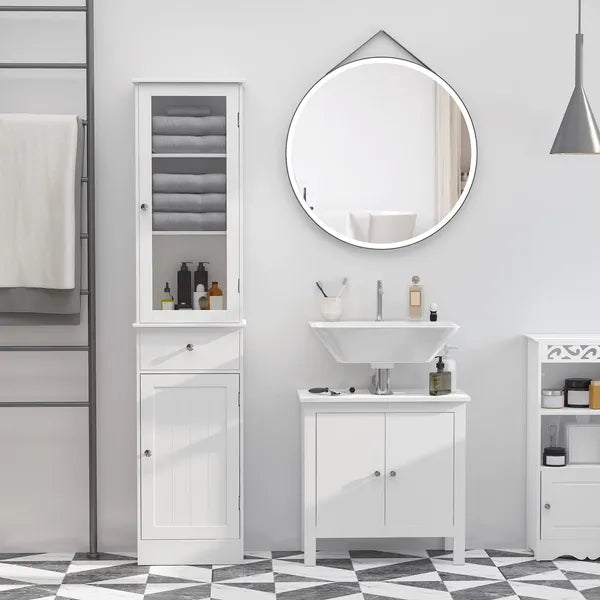 Kleankin Slim Bathroom Storage Cabinet Tall Narrow Linen Tower with Acrylic Door Drawer and Shelves White - product image 12